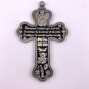 Decorative Silver Colour Cross with French Inscription